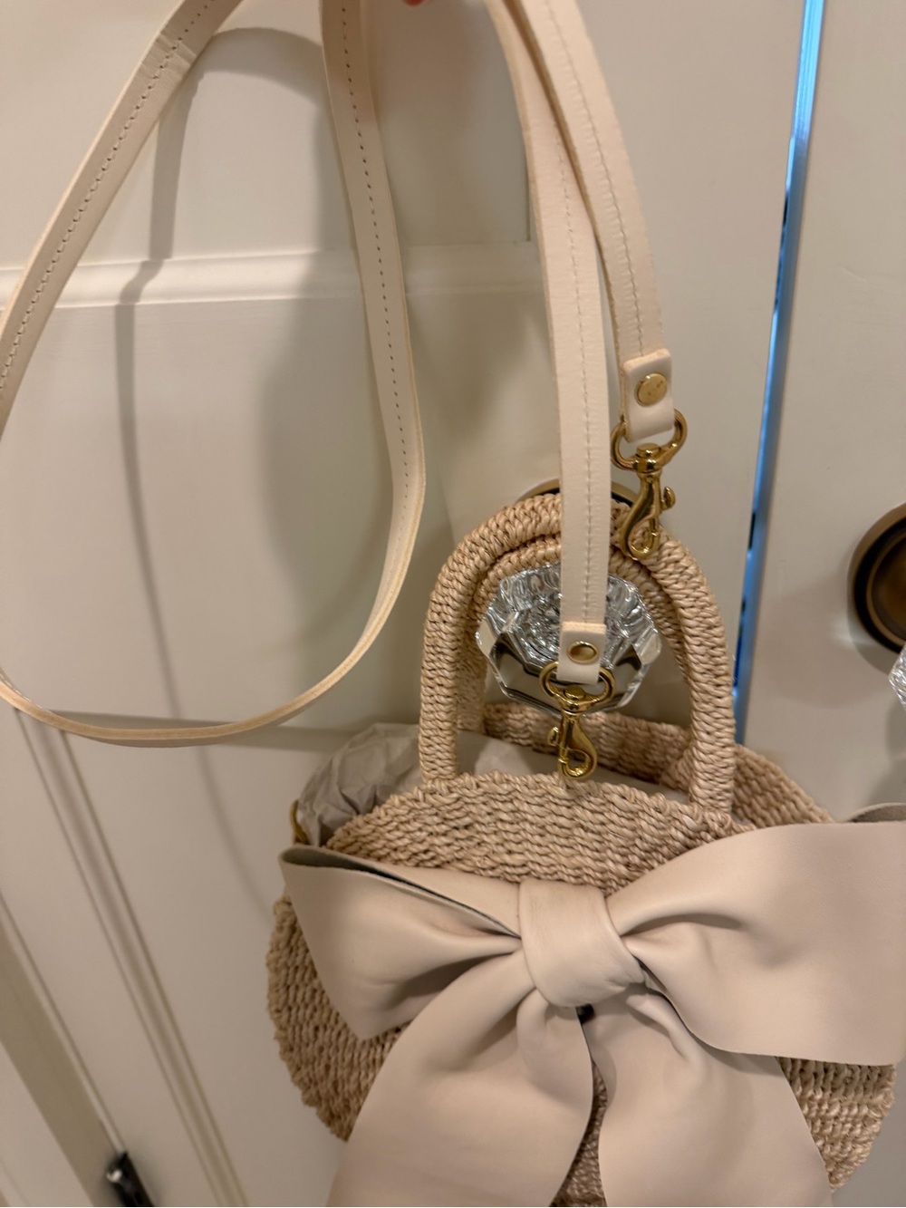 Clare V Round Straw Tote with Large Cream Bow - Picture 8 of 9